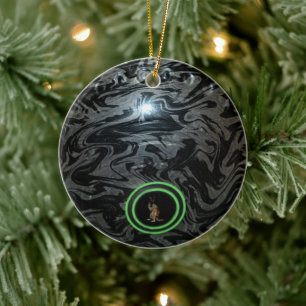 Zwarte en grijze grasgroene kom, Ornament met kers