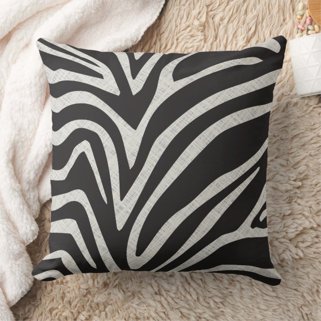 Zwarte en grijze linnen textuur Afdrukstripe Zebra Kussen (Deken)