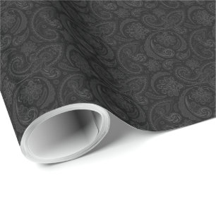 Zwarte en grijze  Paisley Lace Damaskers Cadeaupapier