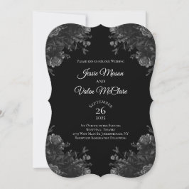 Zwarte en grijze Rozen Gothic Elegant Wedding Kaart