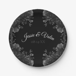 Zwarte en grijze Rozen Gothic Wedding Papieren Bordje