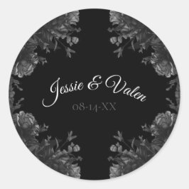 Zwarte en grijze Rozen Gothic Wedding Ronde Sticker