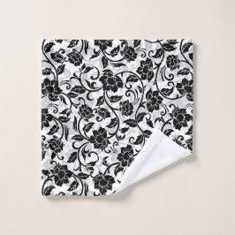 Zwarte en grijze wervelende bloemen bad handdoek