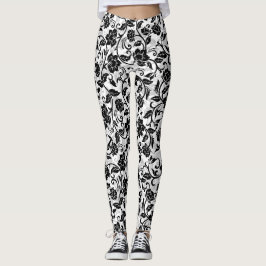Zwarte en grijze wervelende bloemen leggings