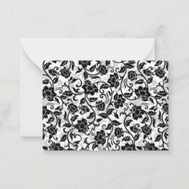 Zwarte en grijze wervelende bloemen notitiekaartje