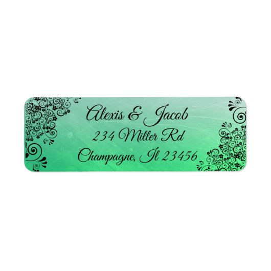 Zwarte en groene elegante script retourlabels etiket (Voorkant)