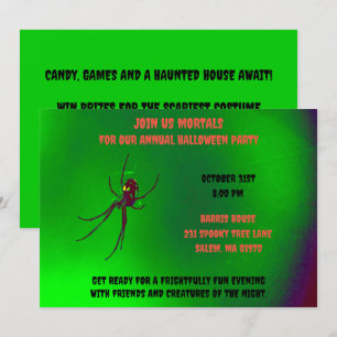 Zwarte en groene Halloween Scary Black Spider Kaart