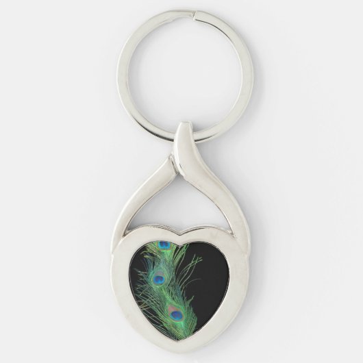Zwarte en groene Peacock-doether Sleutelhanger (Voorkant)