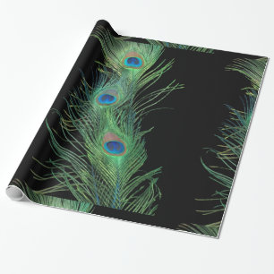 Zwarte en groene Peacock-veren Cadeaupapier