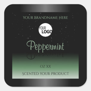 Zwarte en groene productlabels Zachte glitter-Logo Vierkante Sticker