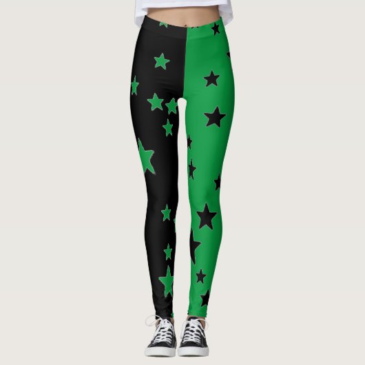 Zwarte en groene Star-Leggings Leggings (Voorkant)
