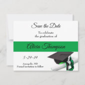 Zwarte en groene stuifmep en tassel save the date (Voorkant)