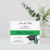 Zwarte en groene stuifmep en tassel save the date (Staand voorkant)