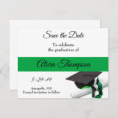 Zwarte en groene stuifmep en tassel save the date (Voorkant / Achterkant)