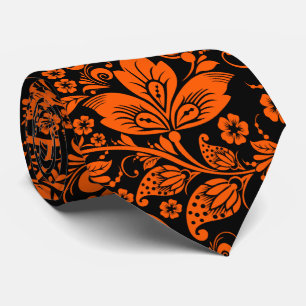 Zwarte en Halloween Oranje Floral Pattern Stropdas