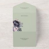 Zwarte en lavendelbloem op Sage Green All In One Uitnodiging (Buitenkant)