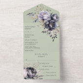 Zwarte en lavendelbloem op Sage Green All In One Uitnodiging (Binnen)