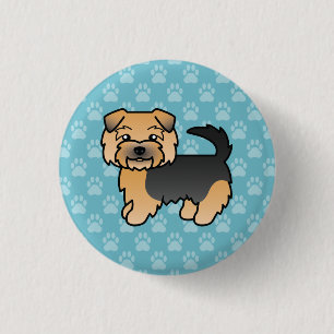 Zwarte En Lichtbruine Norfolk Terrier Hond Op Blau Ronde Button 3,2 Cm