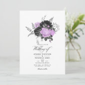 Zwarte en Lila Floral Wedding Kaart (Staand voorkant)