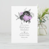 Zwarte en Lila Floral Wedding Kaart (Staand voorkant)