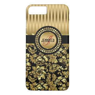 Zwarte en metalen Floral Damaskers iPhone 8 Plus / 7 Plus Hoesje