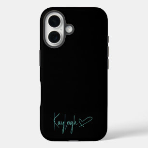 Zwarte en mintgroene script naam met hart telefoon iPhone 16 hoesje
