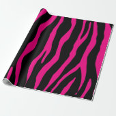 Zwarte en neonroze zebra afdrukken dierpatroon cadeaupapier (Uitgerold)