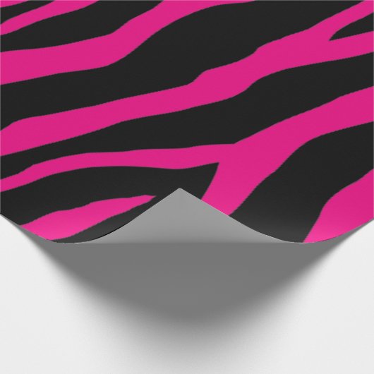 Zwarte en neonroze zebra afdrukken dierpatroon cadeaupapier (Hoek)