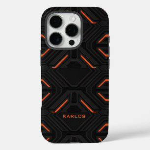 Zwarte en oranje Gaming achtergrond gepersonalisee iPhone 16 Pro Hoesje