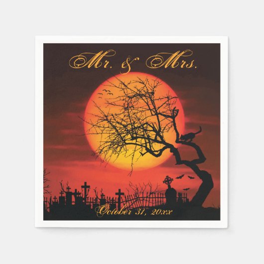Zwarte En Oranje Halloween Bruiloft Servetten (Voorkant)