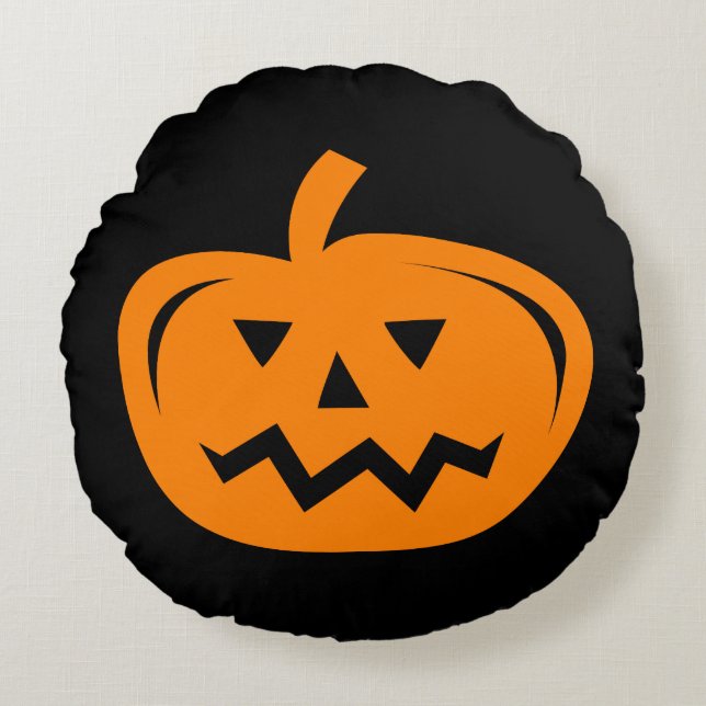 Zwarte en oranje Halloween pompoen kussenhoes Rond Kussen (Voorkant)