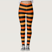 Zwarte en Oranje Halloween Stripe Leggings (Voorkant)