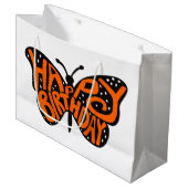 Zwarte en Oranje Monarch Boterfly Happy Birthday Groot Cadeauzakje (Voorkant Gekanteld)