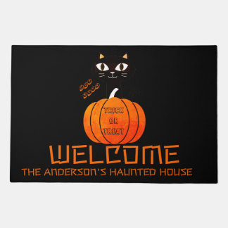 Zwarte en Oranje Schattigee Cat Haunted House Hall Deurmat