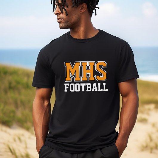 Zwarte en Oranje School Spirit Custom Football T-shirt