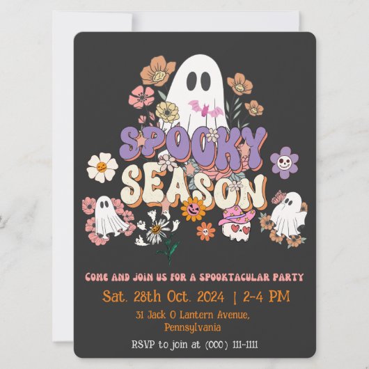 Zwarte en Oranje spookachtige geest Halloween-uitn Kaart (Voorkant)
