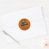 Zwarte en Oranje Spooky Bats Happy Halloween Ronde Sticker (Envelop)