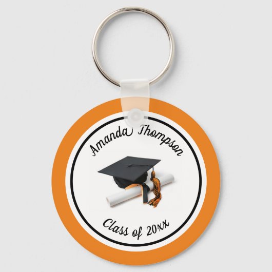 Zwarte en Oranje stuifmep en tassel Sleutelhanger (Voorkant)