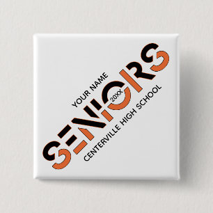 Zwarte en Oranje tweekleurige gesplitste letters Vierkante Button 5,1 Cm
