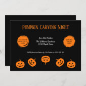Zwarte en oranje uitnodiging voor pompoensnijden a (Voorkant / Achterkant)