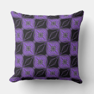 Zwarte en Paarse Abstracte Floral Diamonds PIllow Kussen