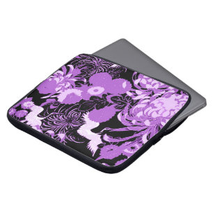  zwarte en paarse bloemen en vogels laptop sleeve