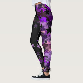 Zwarte en Paarse Camo Star-Leggings Leggings