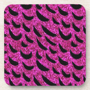 Zwarte en Paarse Glitter Animal Print Patroon Bier Onderzetter
