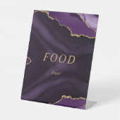 Zwarte en Paarse goudkalligrafie Voedsel uit voets Reclamebord Met Voetstuk (Voorkant)
