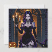 Zwarte en Paarse heks | Halloweenfeest Kaart (Voorkant)