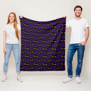 Zwarte en paarse kat gele ogen Halloween patroon Fleece Deken