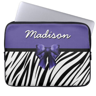Zwarte en Paarse lint-lint-lint-Zebra afdrukken Laptop Sleeve