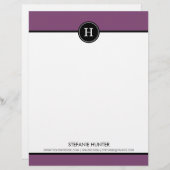 Zwarte en Paarse monogram letterhead Briefhoofd Ontwerp (Voorkant / Achterkant)