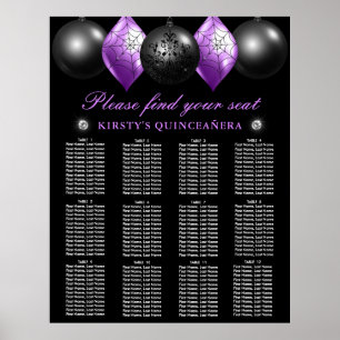 Zwarte en Paarse Ornamenten Quinceanera-zittingska Poster